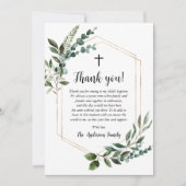 緑の葉金ゴールドクロスバプテスマサンキューカード 招待状 (正面)