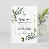 緑の葉金ゴールドクロスバプテスマサンキューカード 招待状 (スタンド正面)