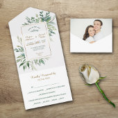 緑の葉金ゴールドフレーム写真テンプレートすべて1つ オールインワン招待状
