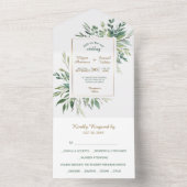 緑の葉金ゴールドフレーム写真テンプレートすべて1つ オールインワン招待状 (内側)