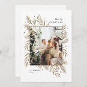 緑の葉金ゴールド家族の写真フレームクリスマス シーズンカード (正面/裏面)