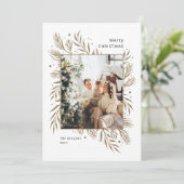 緑の葉金ゴールド家族の写真フレームクリスマス シーズンカード (スタンド正面)