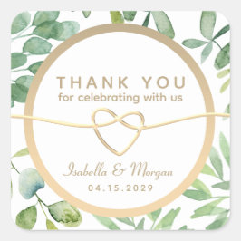 緑の葉金ゴールド植物学結婚の感謝 スクエアシール