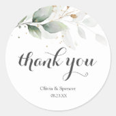 緑の葉金ゴールド植物学結婚の感謝 ラウンドシール (正面)