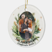 緑の葉離れの家族の写真メリークリスマス セラミックオーナメント (左)