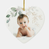 緑の葉，ベビーバプテスマ写真セラミックオーナメント セラミックオーナメント (裏面)