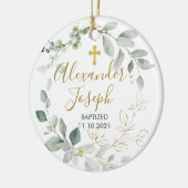 緑の葉，ベビーバプテスマ写真 セラミックオーナメント (左)