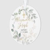 緑の葉、ベビー洗礼写真アクリルオーナメント オーナメント (正面)
