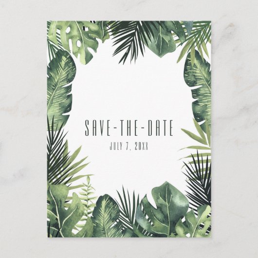 緑の葉 ボタニカル トロピカル セーブ・ザ・デート 案内ポストカード (正面)