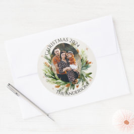 緑の葉 家族写真 楽しいクリスマス ラウンドシール