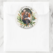 緑の葉 家族写真 楽しいクリスマス ラウンドシール (バッグ)