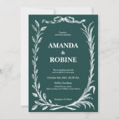 緑の葉 白い花 ウェディング 招待状 (正面)
