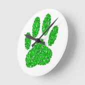 緑の葉（葉）のドッグポー印刷 ラウンド壁時計 (傾斜)