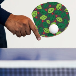 緑の葉、赤い実、葉のパターン 卓球ラケット