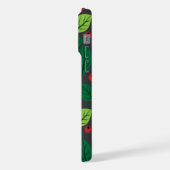 緑の葉、赤い実、葉のパターン iPhoneケース (左側面)