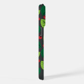 緑の葉、赤い実、葉のパターン iPhoneケース (右側面)