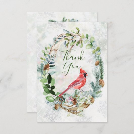 緑の葉、(鳥)ショウジョウコウカンチョウ鳥サンキューカード サンキューカード (正面/裏面)