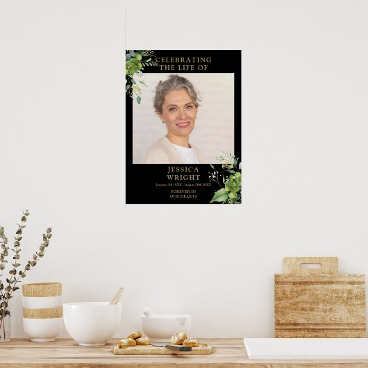 緑の葬儀お祝いの生命写真のサイン ポスター (キッチン)