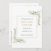 緑の葬儀悔やみや弔慰メモリアル祈りの言葉カード (正面/裏面)