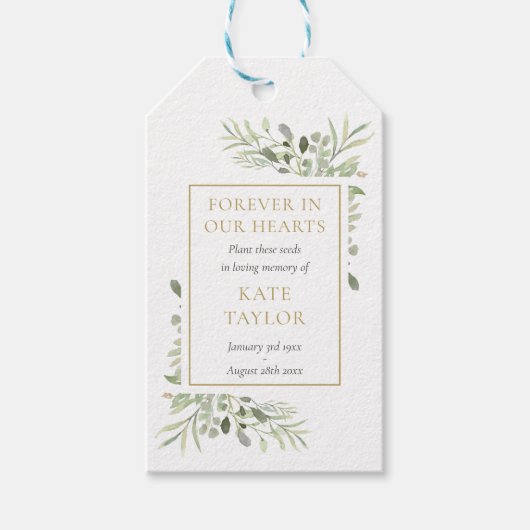 緑の葬儀記念シードパケットの写真 ギフトタグ (正面)