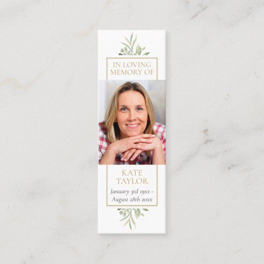 緑の葬儀記念詩の写真ブックマーク スキニー名刺 (正面)
