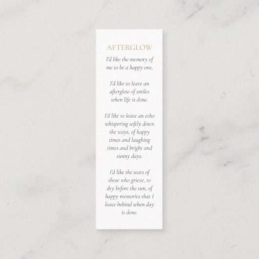 緑の葬儀記念詩の写真ブックマーク スキニー名刺 (裏面)