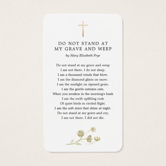 緑の葬儀記念詩カード (裏面)