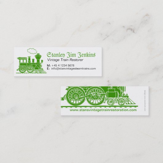 緑の蒸気の列車のレストアラーの細い名刺 スキニー名刺 (正面/裏面)