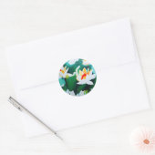 緑の蓮の白い花葉三 ラウンドシール (封筒)
