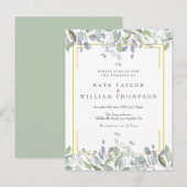 緑の薄紫フローラ金ゴールドジオメト結婚リ インビテーションポストカード (正面/裏面)