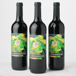 緑の蘭の水の色のフローラアートワインラベル ワインラベル