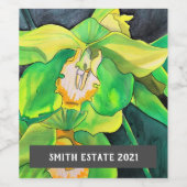 緑の蘭の水の色のフローラアートワインラベル ワインラベル (シングルラベル)