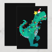 緑の虹の恐竜の咆哮 クリスマス冬 シーズンカード (正面/裏面)