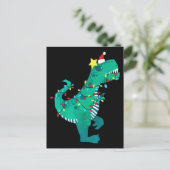 緑の虹の恐竜の雄叫びクリスマス冬 ポストカード (スタンド正面)