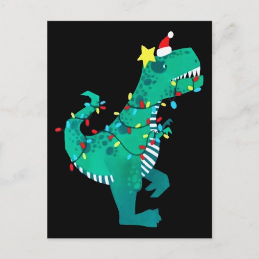 緑の虹の恐竜の雄叫びクリスマス冬 ポストカード (正面)