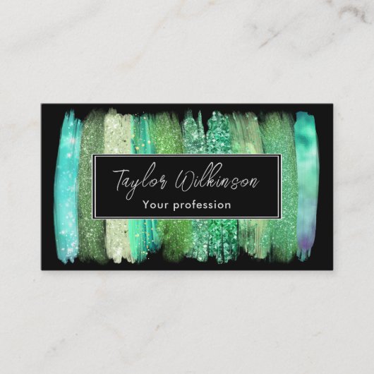 緑の虹色ブラシストローク 名刺 (正面)