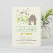 緑の蝶々がバースト！新築祝いパーティーご招待 招待状 (スタンド正面)