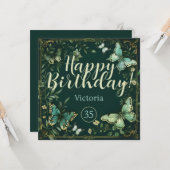 緑の蝶と植物の庭のデザイン カード (正面/裏面インサイチュ)