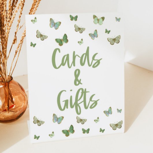 緑の蝶のカードとギフトパーティーのサイン 台座サイン