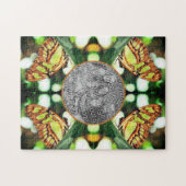 緑の蝶のポーズ付けフレーム自分の写真を作成 ジグソーパズル (横)