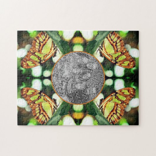 緑の蝶のポーズ付けフレーム自分の写真を作成 ジグソーパズル (横)