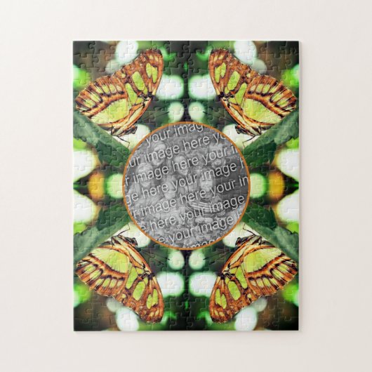 緑の蝶のポーズ付けフレーム自分の写真を作成 ジグソーパズル (縦)