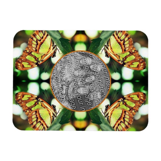 緑の蝶のポーズ付けフレーム自分の写真を作成 マグネット (横)