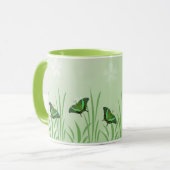 緑の蝶のライトグリーン – ロマンチック マグカップ (正面左)