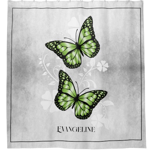 緑の蝶フローラシャワーカーテン シャワーカーテン (正面)