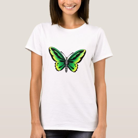緑の蝶入れ墨のデザイン Tシャツ (正面)