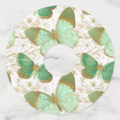 緑の蝶白いフローラの花 ワイングラスタグ (正面)