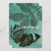 緑の蝶葉の赤ちゃん 招待状 (正面/裏面)