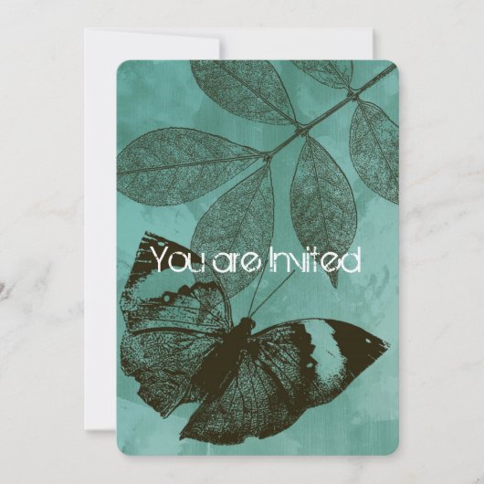 緑の蝶葉の赤ちゃん 招待状 (正面)