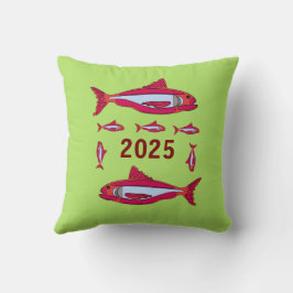緑の装飾用クッションと赤魚2025 クッション